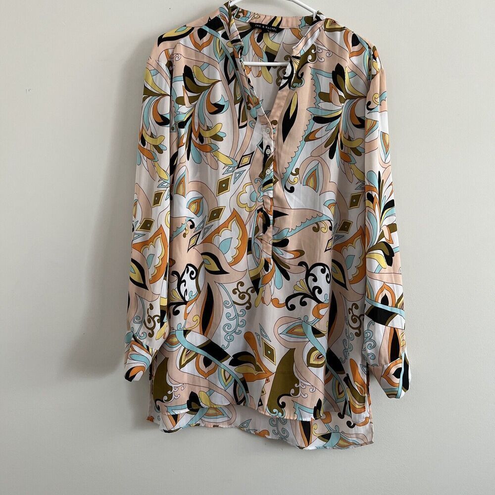 Zac‎ & Rachel Woman Size S Geometric Print Tunic Top Blouse Lagenlook Artsy Boho